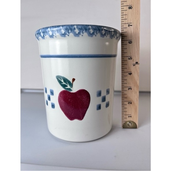 VTG Chaparral Pottery USA Utensil
Crock Apple Spongeware Blue Rim Hand
Painted - Picture 2 of 5